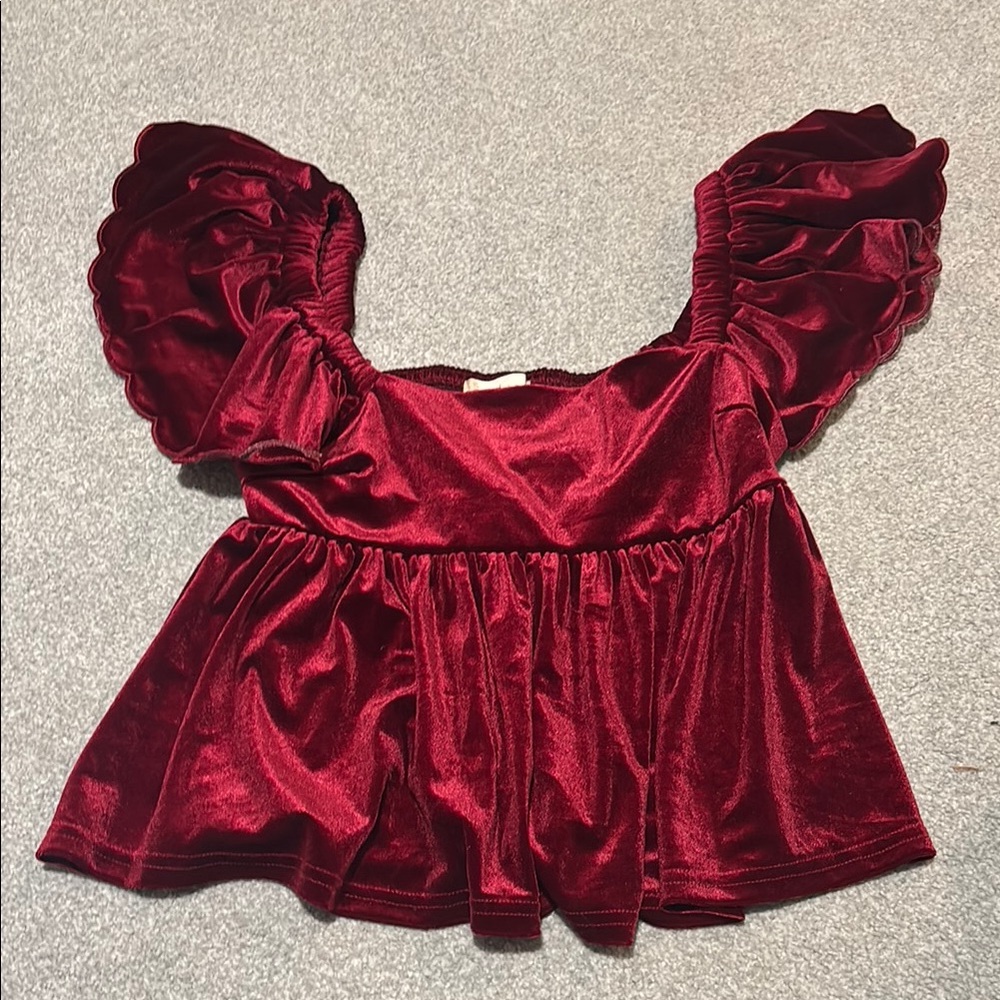 Altar'd State Red Puff Sleeve Peplum Blouse
